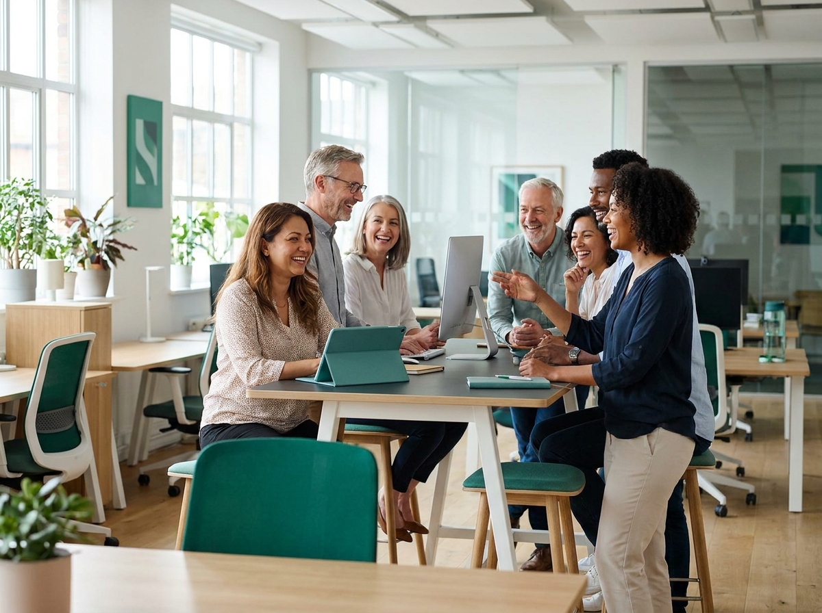 HR-manager met een team op kantoor voor een gezondheidsverklaring groepsaanvraag